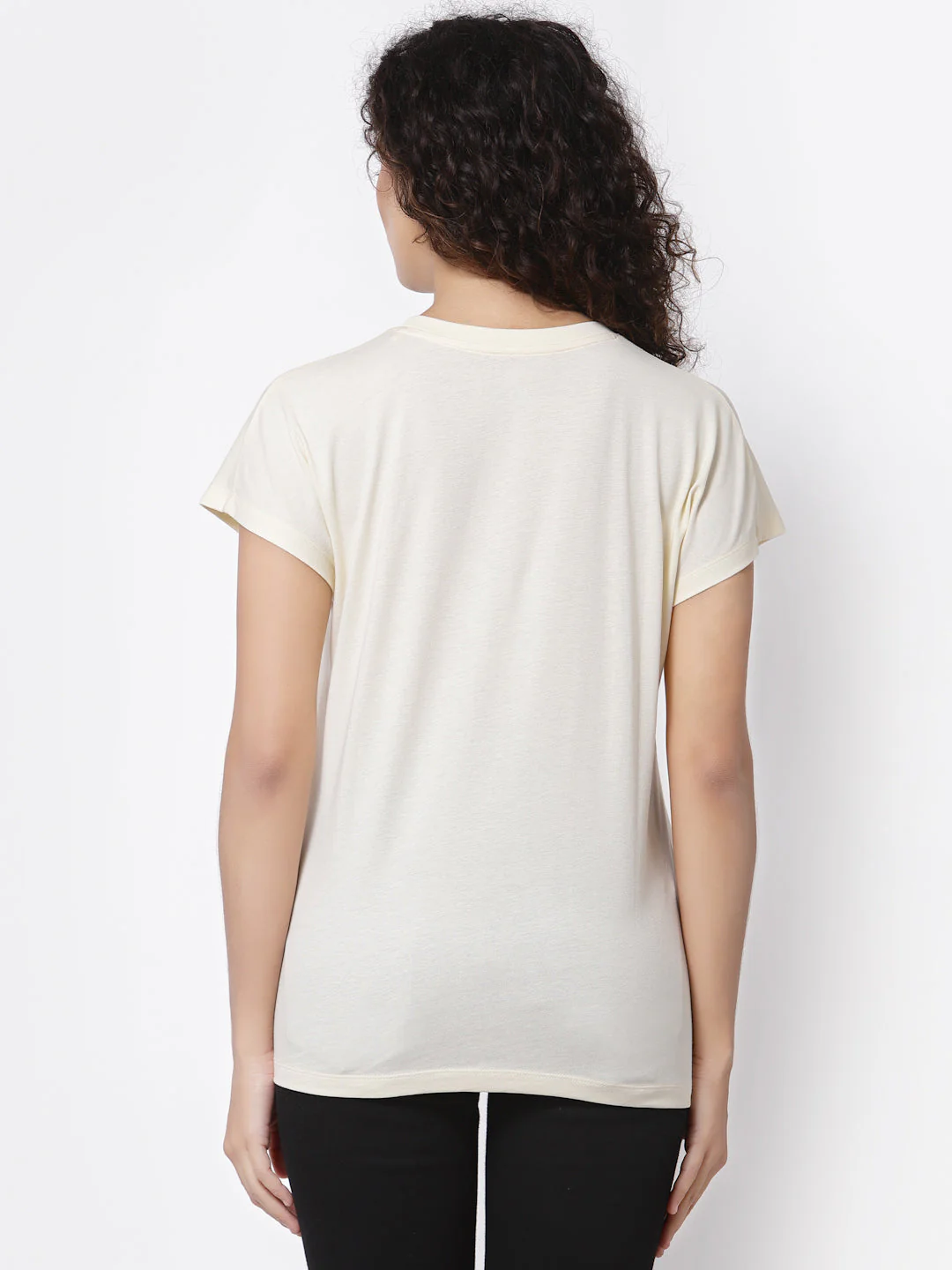 Women Ivory Round Neck Pure Cotton T-Shirt - Image 4