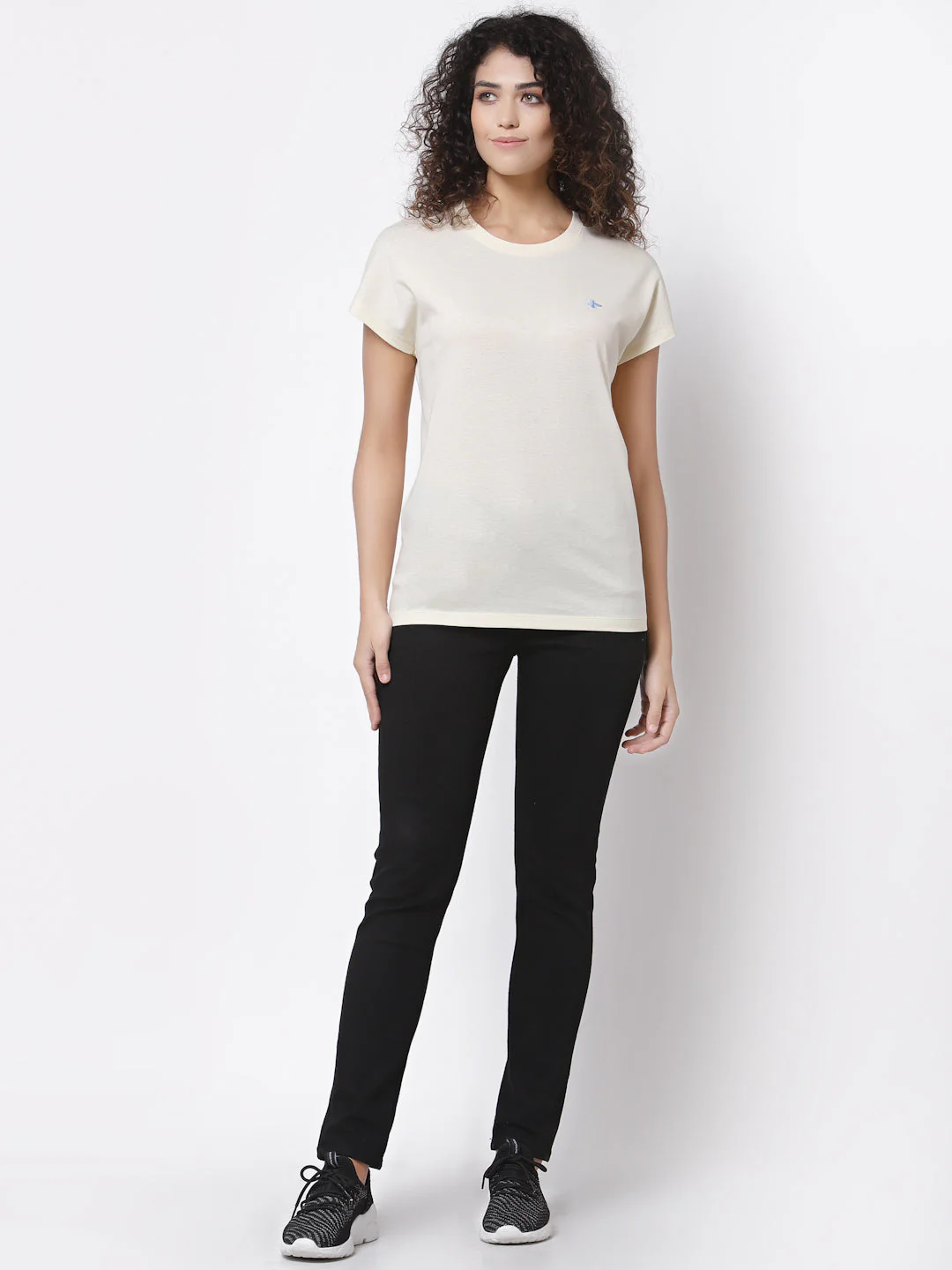Women Ivory Round Neck Pure Cotton T-Shirt - Image 5