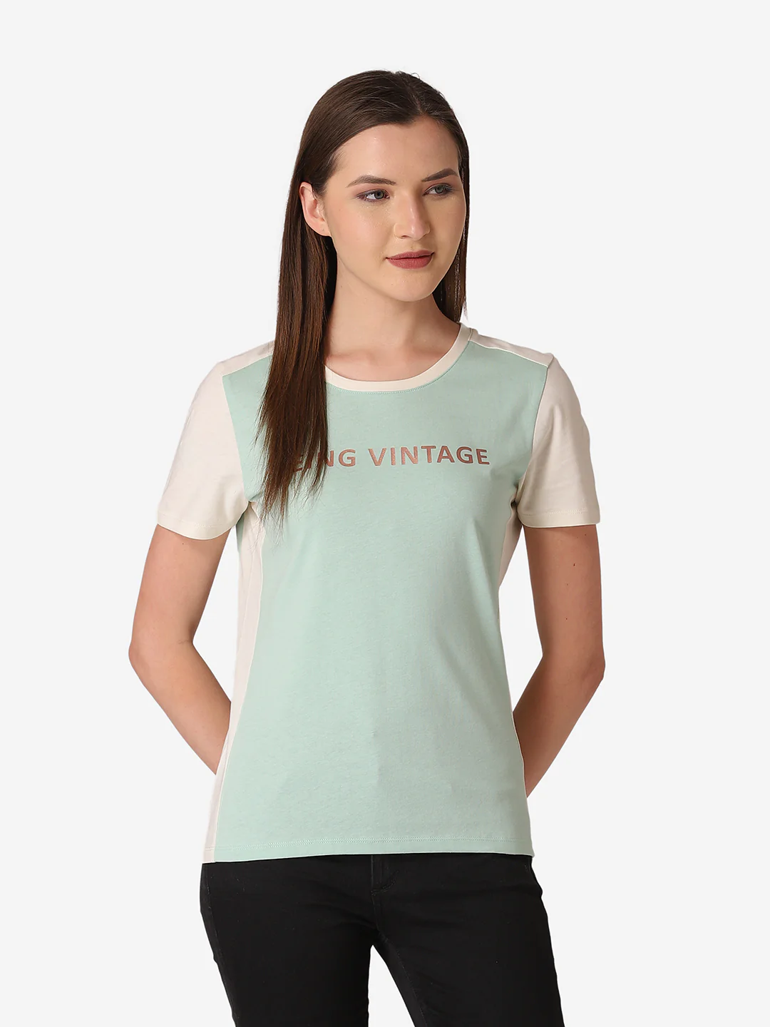 Women's Lime Green Round Neck T-Shirt - Image 2
