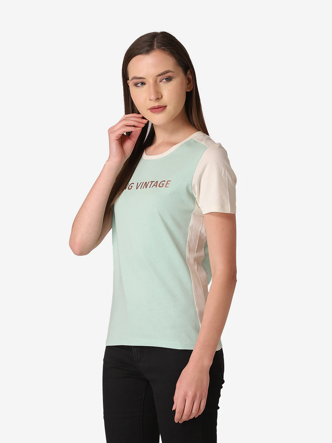 Women's Lime Green Round Neck T-Shirt - Image 3