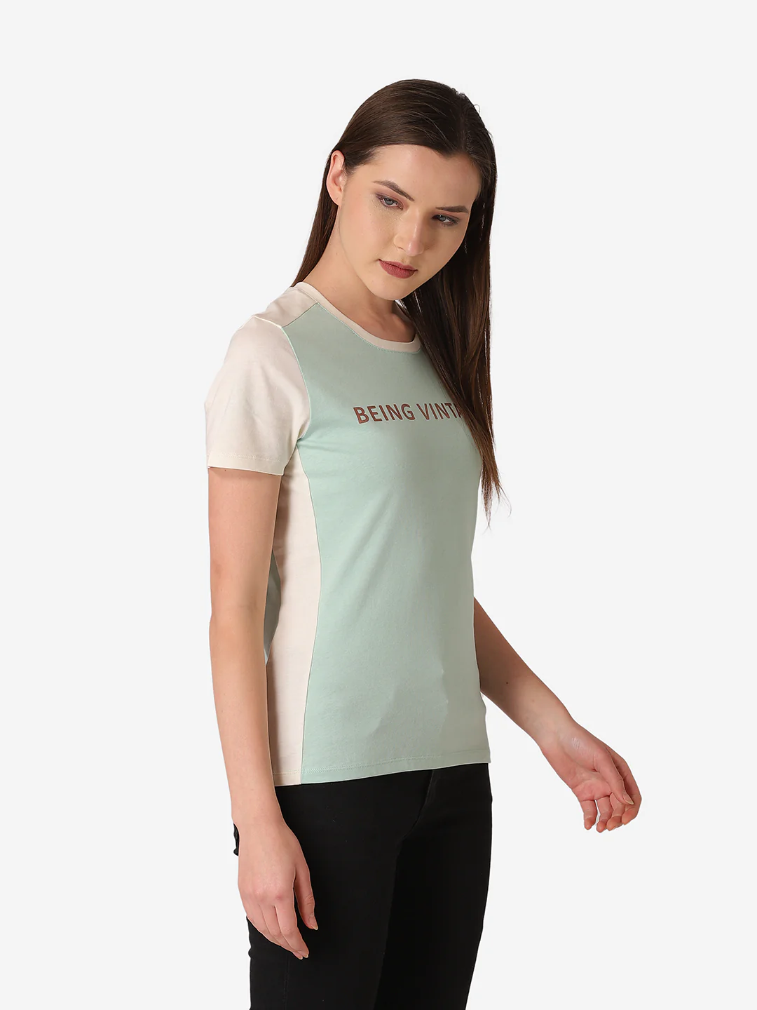 Women's Lime Green Round Neck T-Shirt - Image 4
