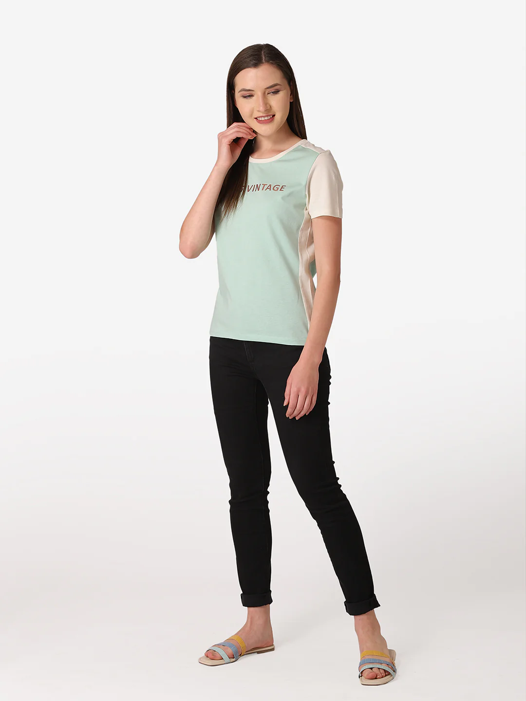 Women's Lime Green Round Neck T-Shirt - Image 7