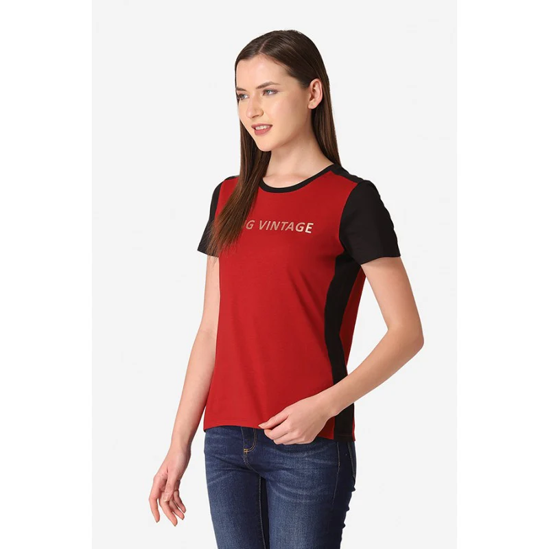 Women's Maroon Round Neck T-Shirt - Image 2