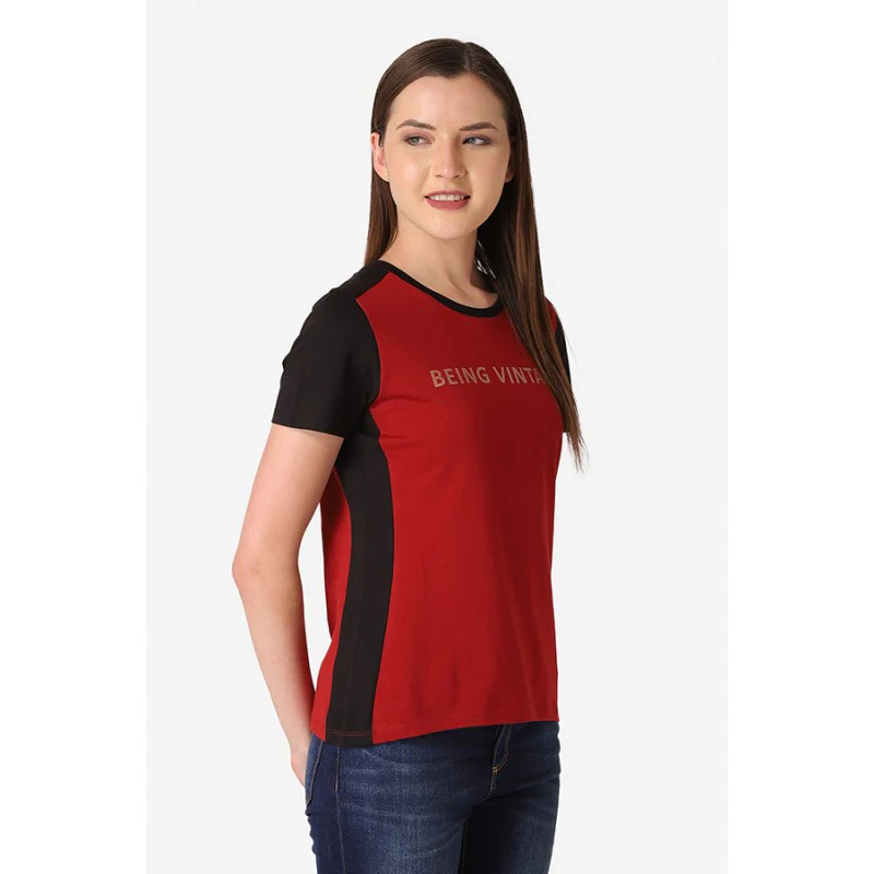 Women's Maroon Round Neck T-Shirt - Image 3