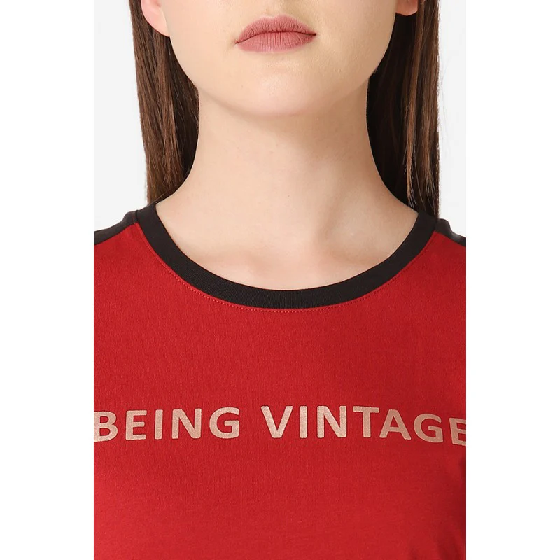 Women's Maroon Round Neck T-Shirt - Image 4