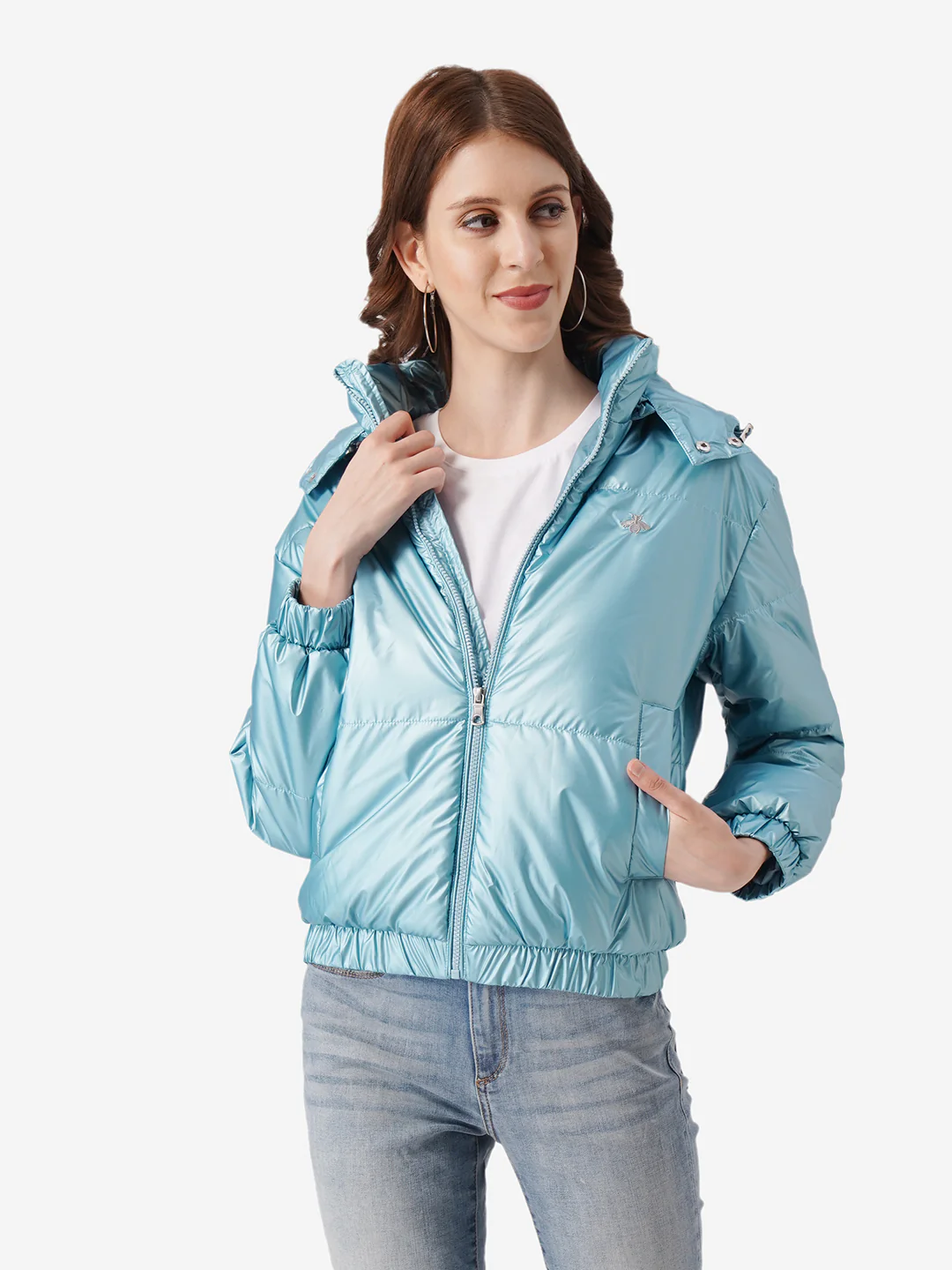 Women Metallic Blue Jacket - Image 2