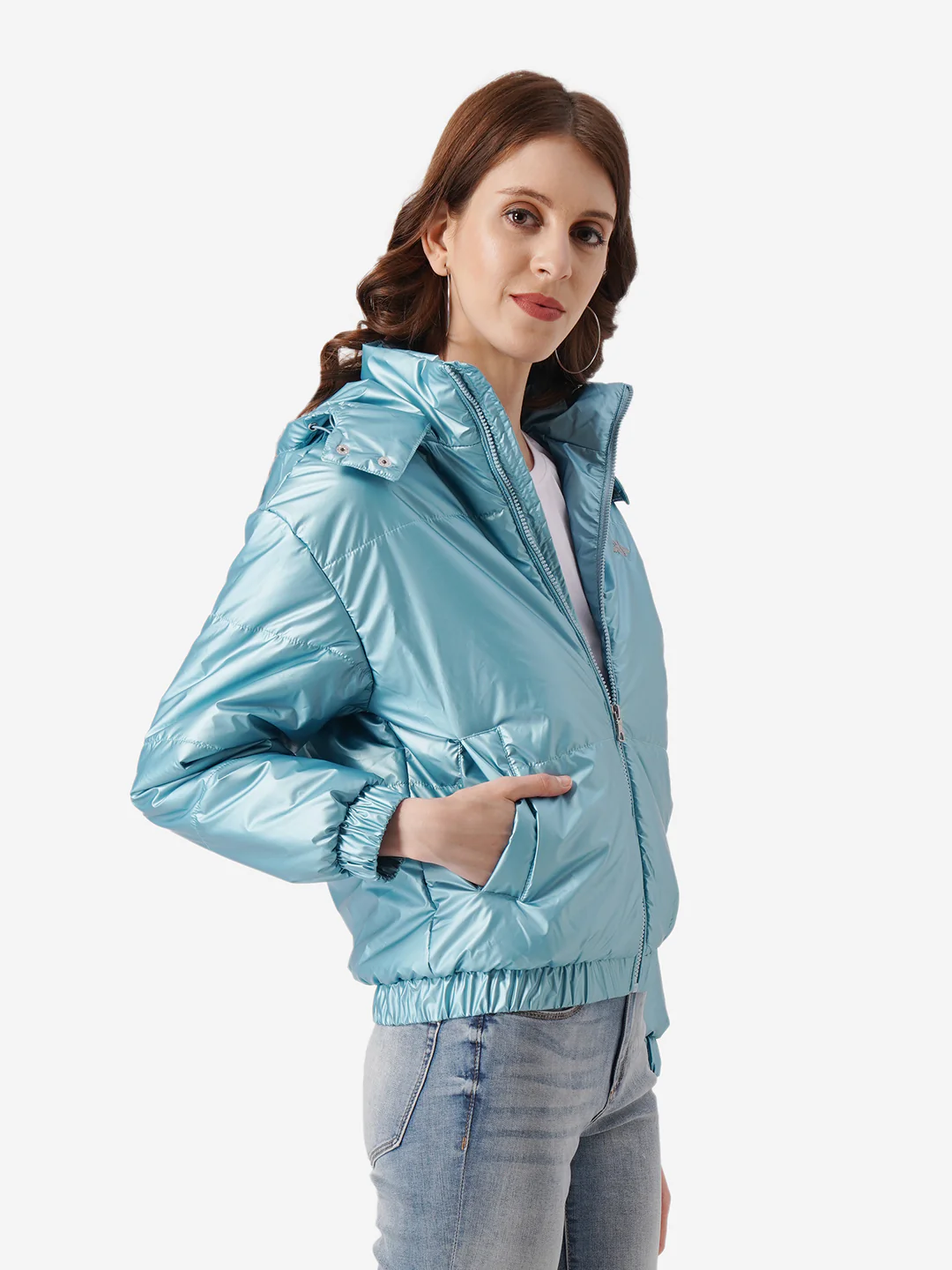 Women Metallic Blue Jacket - Image 3