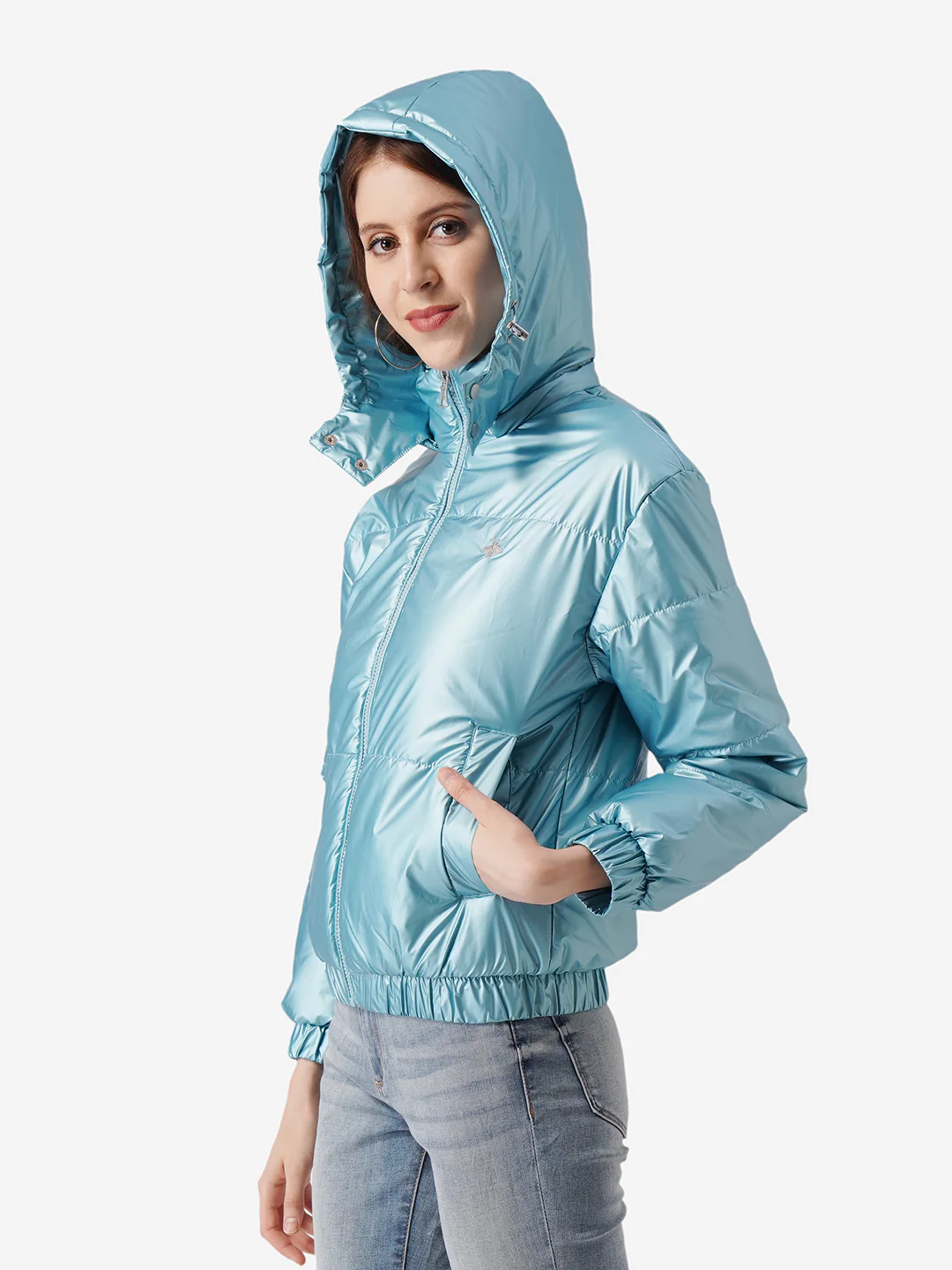 Women Metallic Blue Jacket - Image 4
