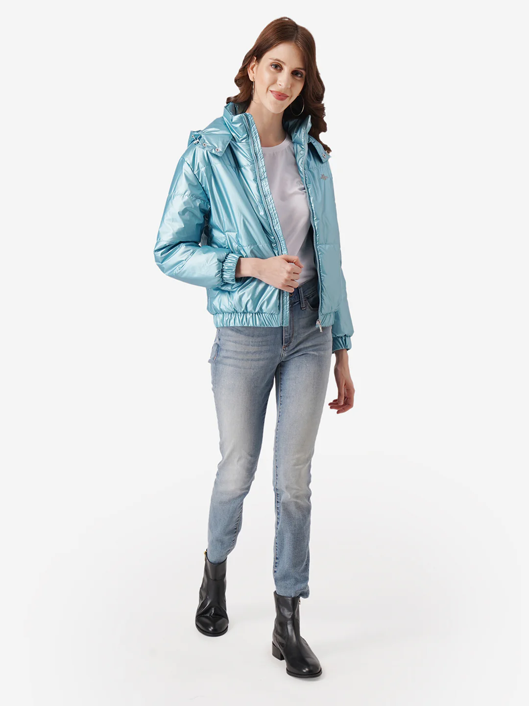 Women Metallic Blue Jacket - Image 6