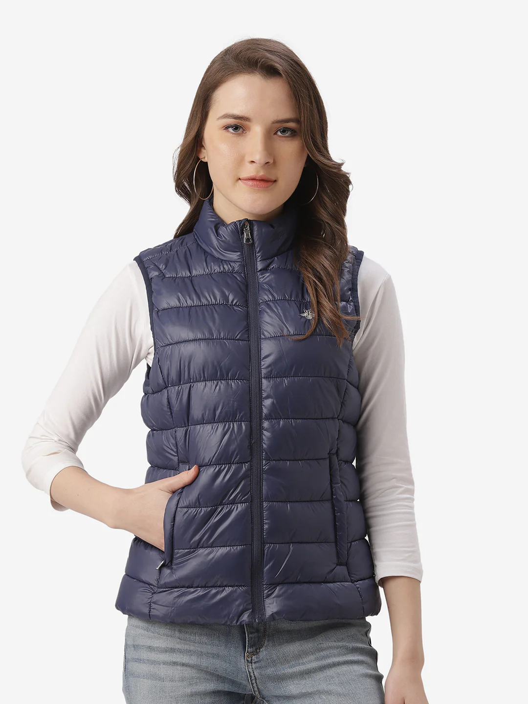 Women Navy Blue Jacket - Image 2