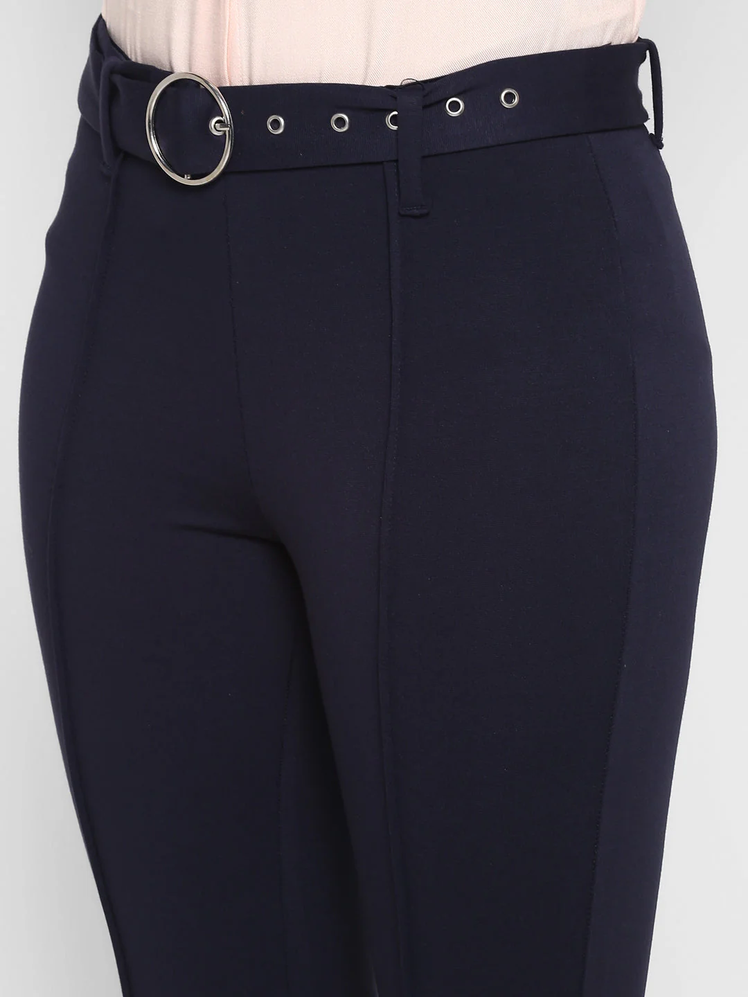 Women Navy Blue Solid Rayon Nylon Stretched Jegging - Image 2