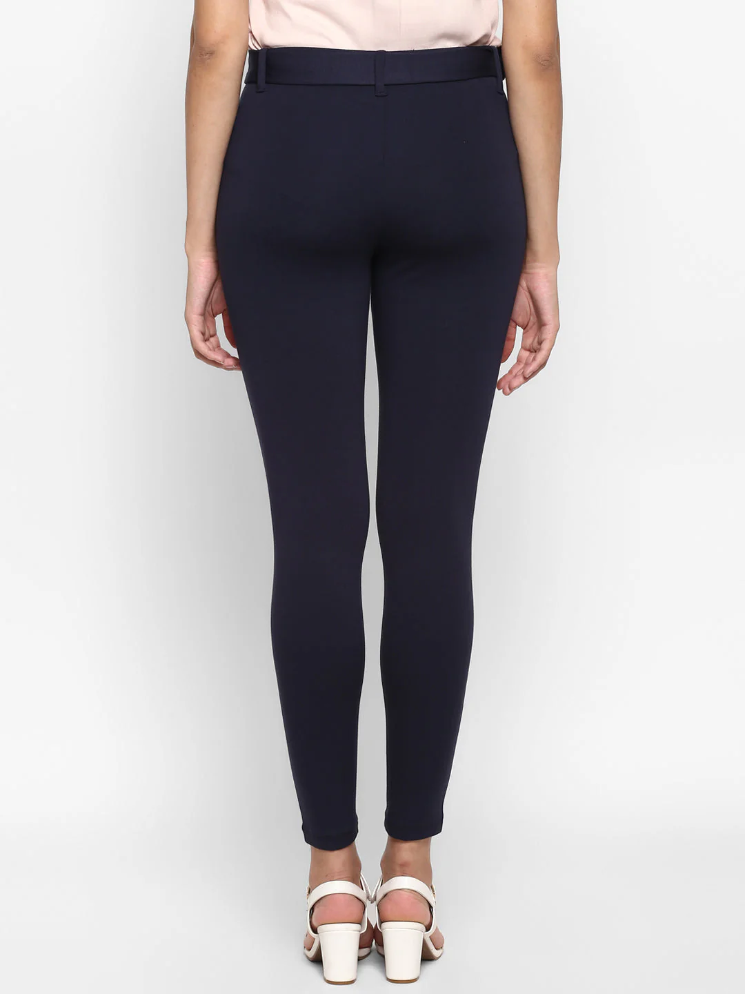 Women Navy Blue Solid Rayon Nylon Stretched Jegging - Image 4
