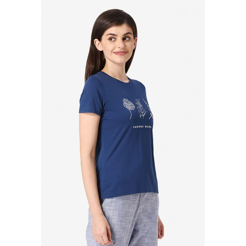 Women Navy Round Neck T-Shirt - Image 2