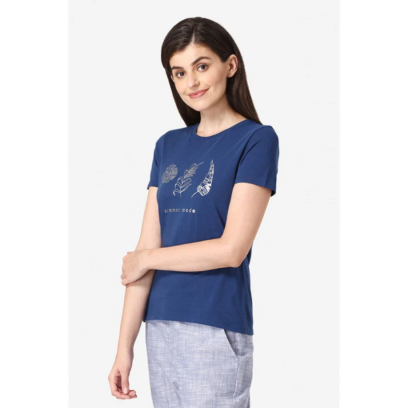 Women Navy Round Neck T-Shirt - Image 3