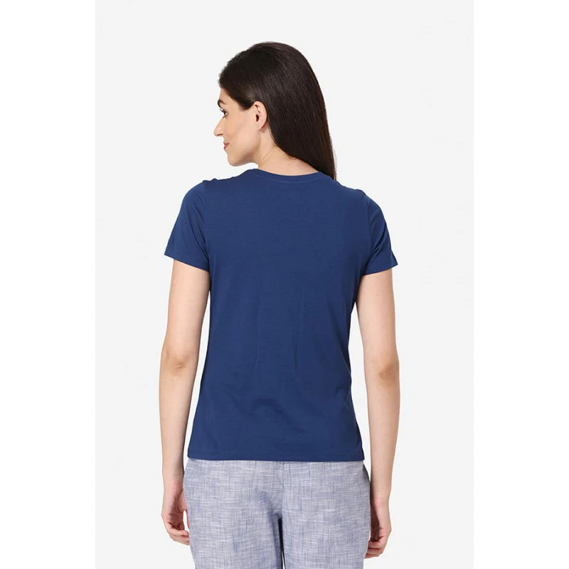 Women Navy Round Neck T-Shirt - Image 4