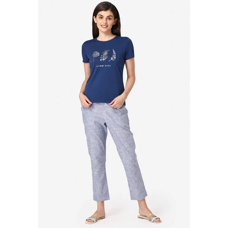 Women Navy Round Neck T-Shirt - Image 5