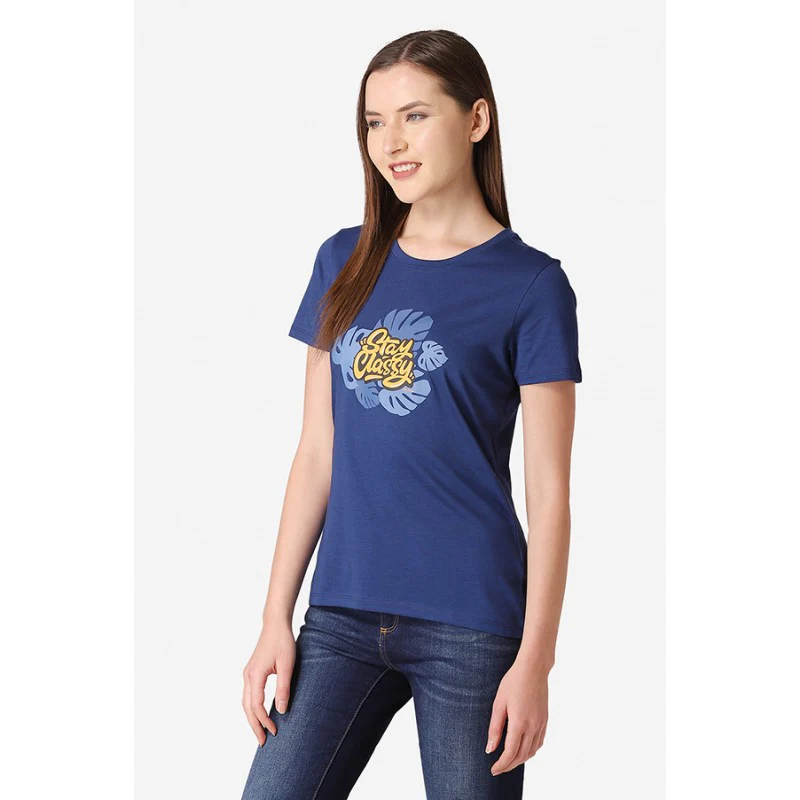 Women's Navy Round Neck T-Shirt - Image 2
