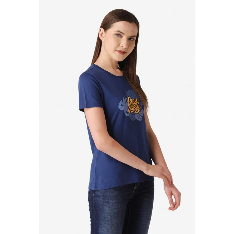 Women's Navy Round Neck T-Shirt - Image 3