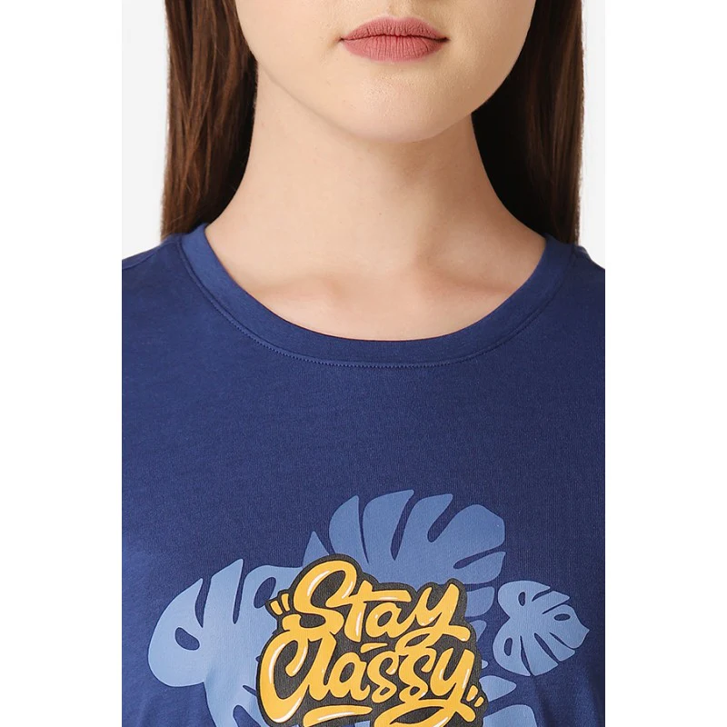 Women's Navy Round Neck T-Shirt - Image 4