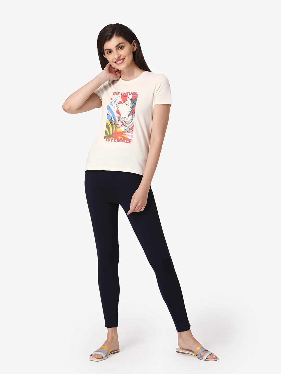 Women Off White Round Neck T-Shirt - Image 6