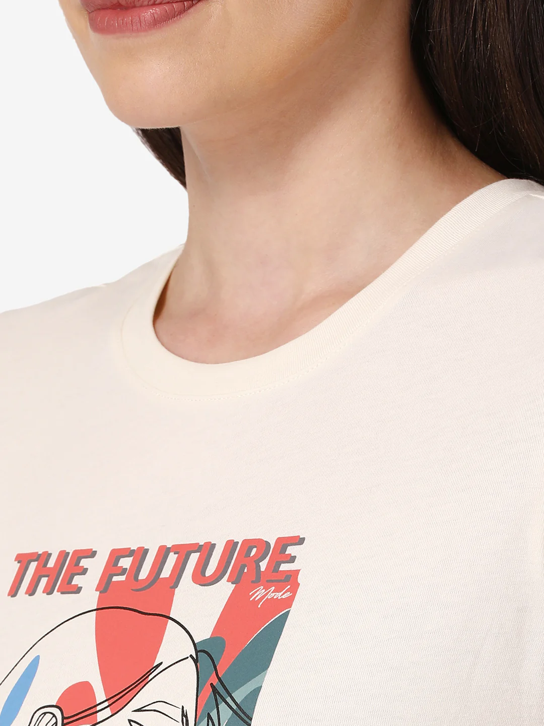 Women Off White Round Neck T-Shirt - Image 7