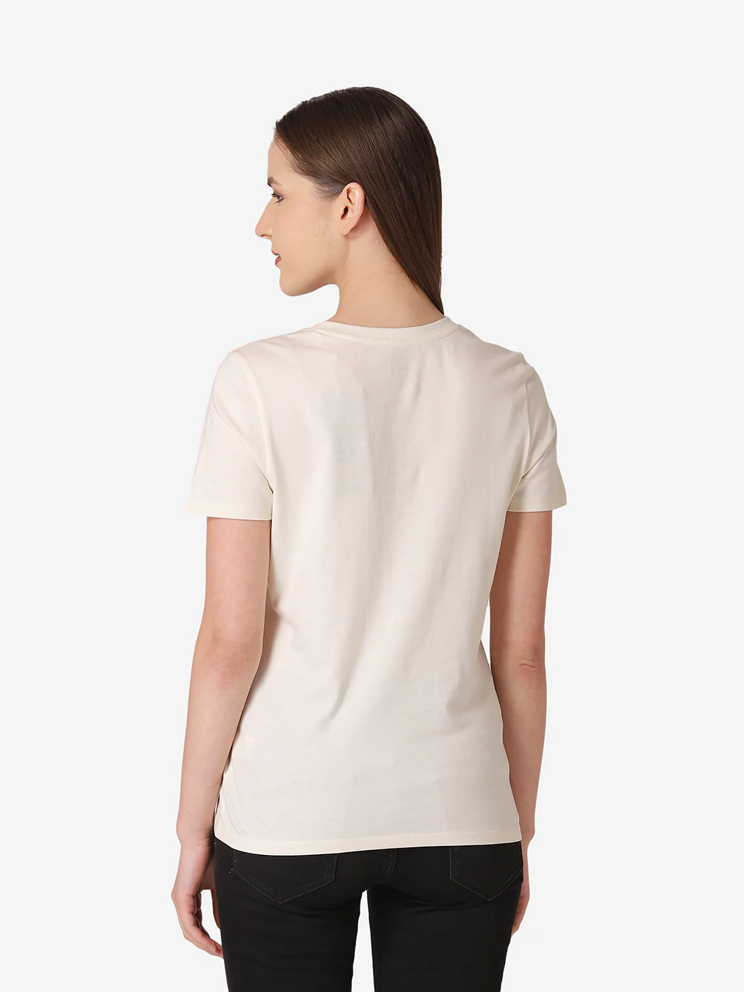 Women's Off White Round Neck T-Shirt - Image 6