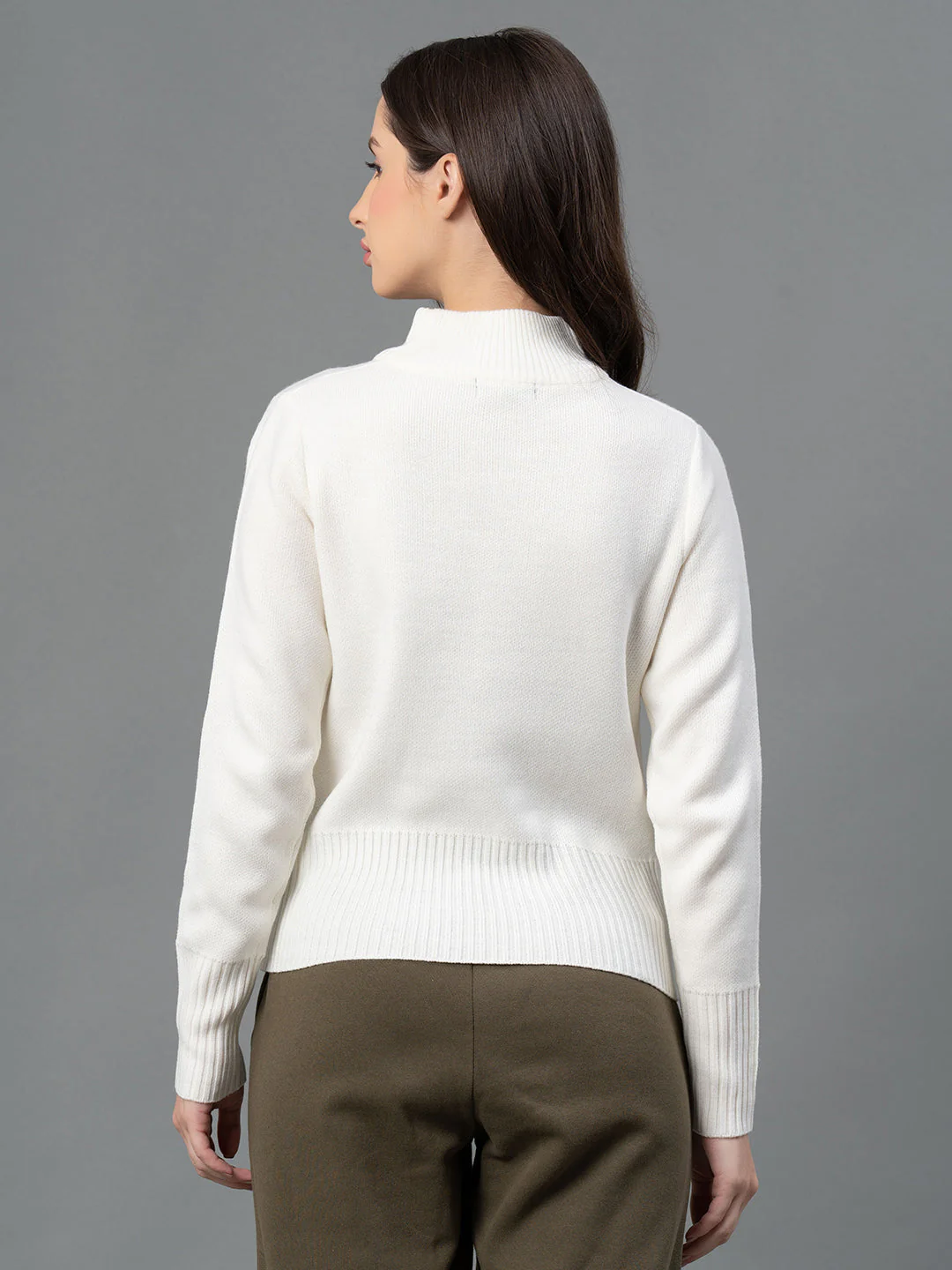 Women Off-White Solid Sweater - Image 3