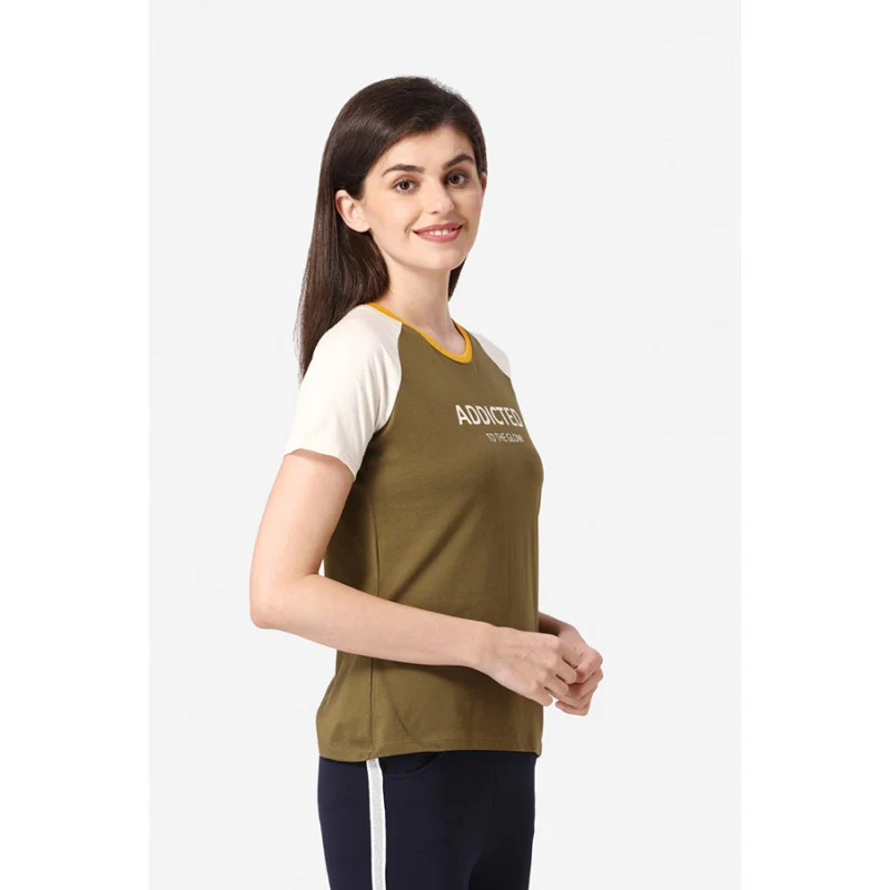 Women Olive Round Neck T-Shirt - Image 3
