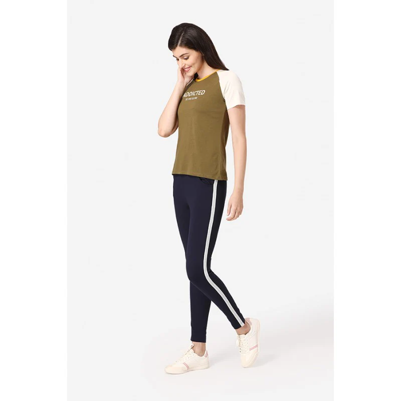 Women Olive Round Neck T-Shirt - Image 5