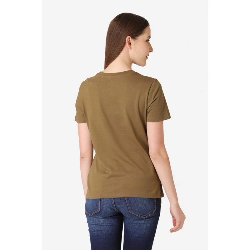 Women's Olive Round Neck T-Shirt - Image 5