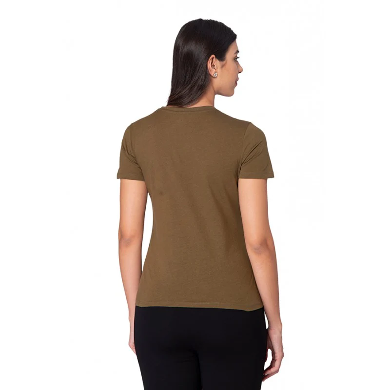 Women Olive Round Neck T-Shirt - Image 4