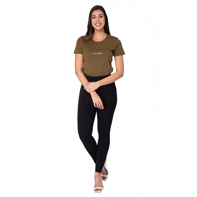 Women Olive Round Neck T-Shirt - Image 5