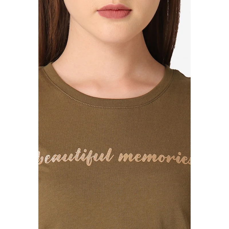 Women's Olive Round Neck T-Shirt - Image 4