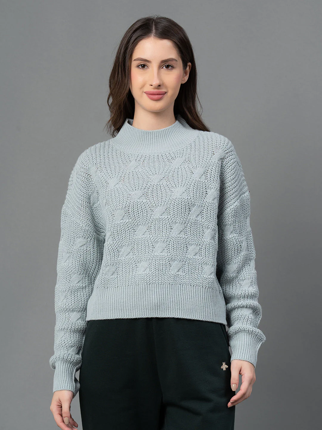 Women Pastel Green Texture Design Sweater