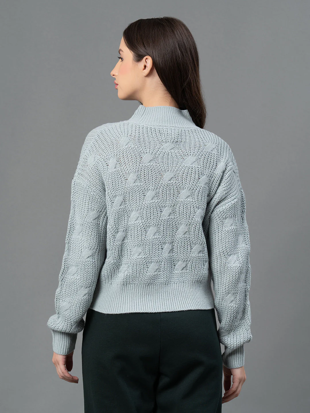 Women Pastel Green Texture Design Sweater - Image 3