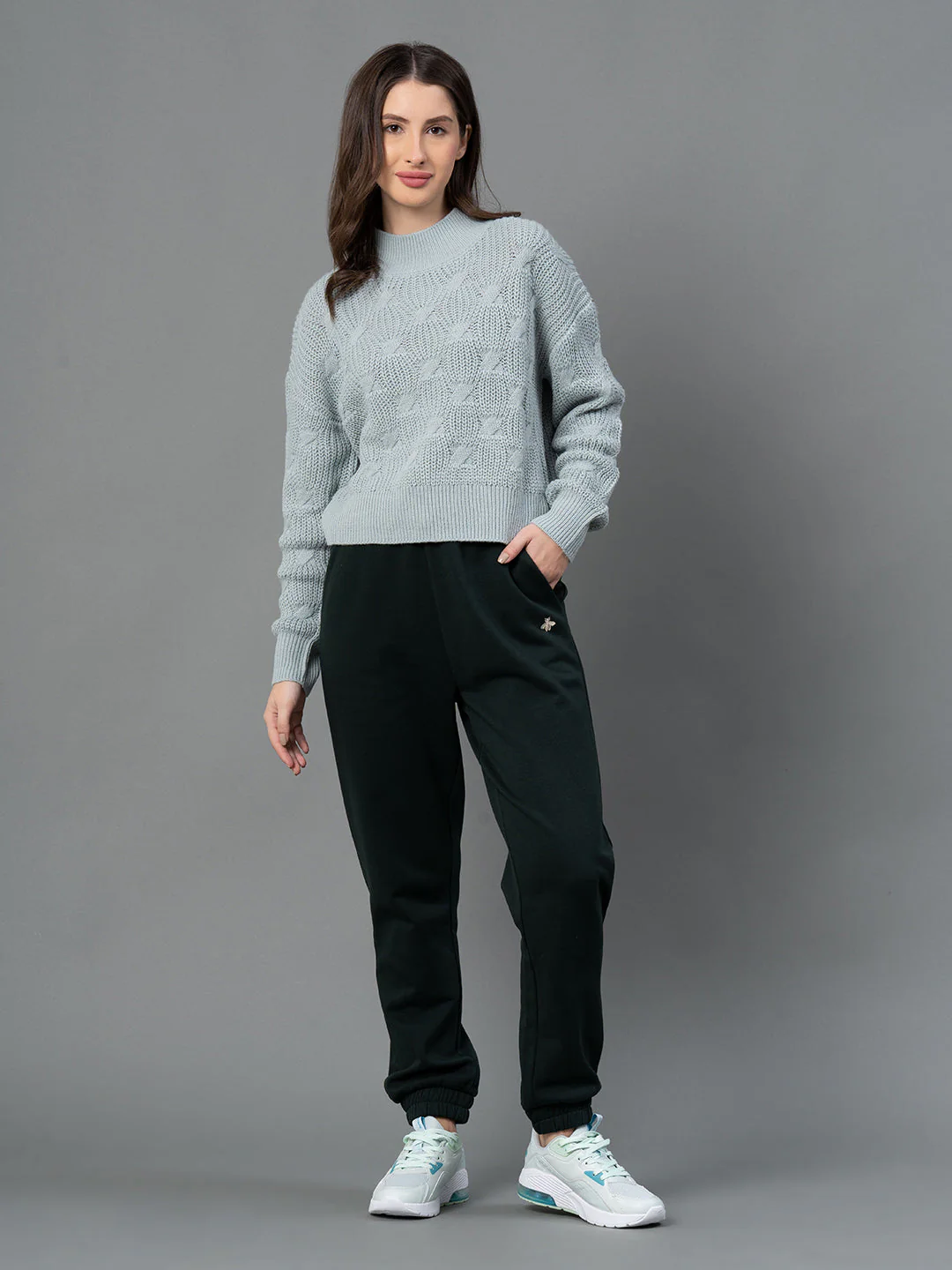Women Pastel Green Texture Design Sweater - Image 5