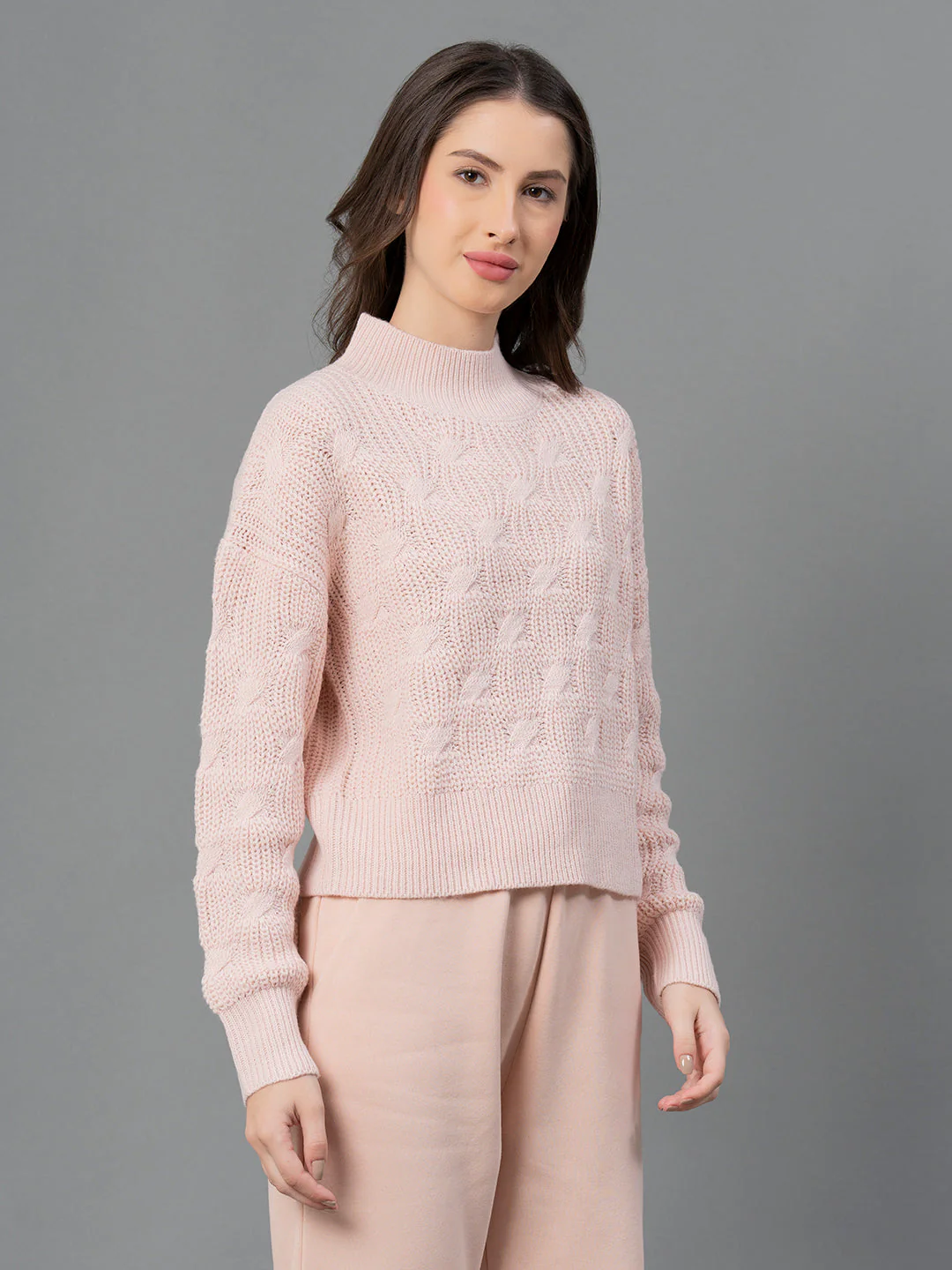 Women Peach Texture Design Sweater - Image 2