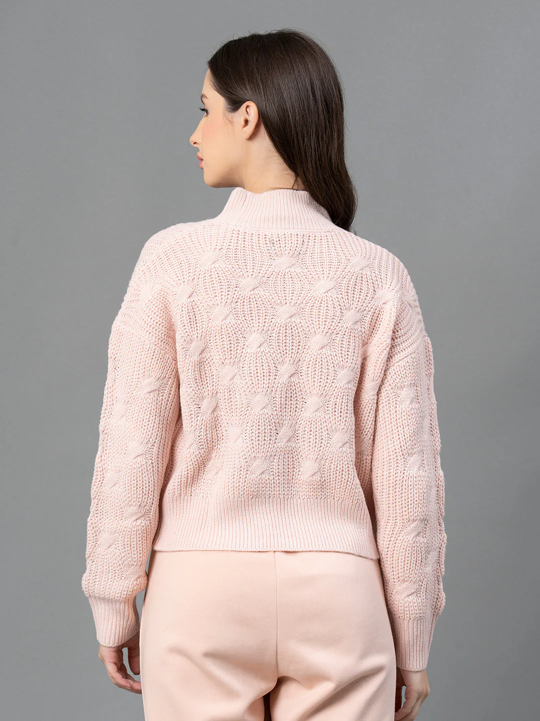 Women Peach Texture Design Sweater - Image 3