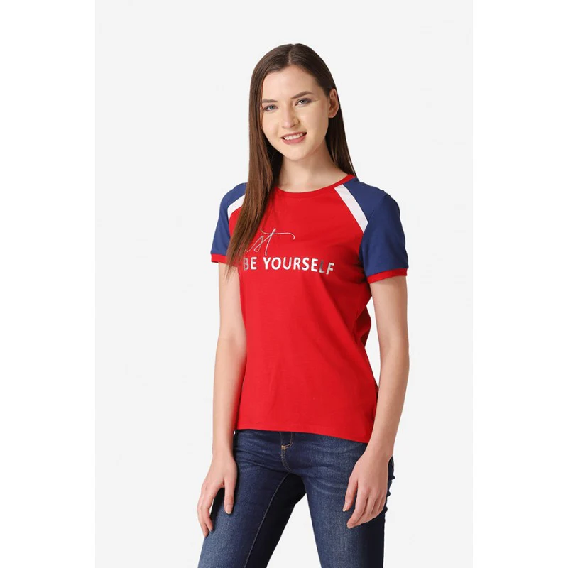Women's Red Round Neck T-Shirt - Image 2