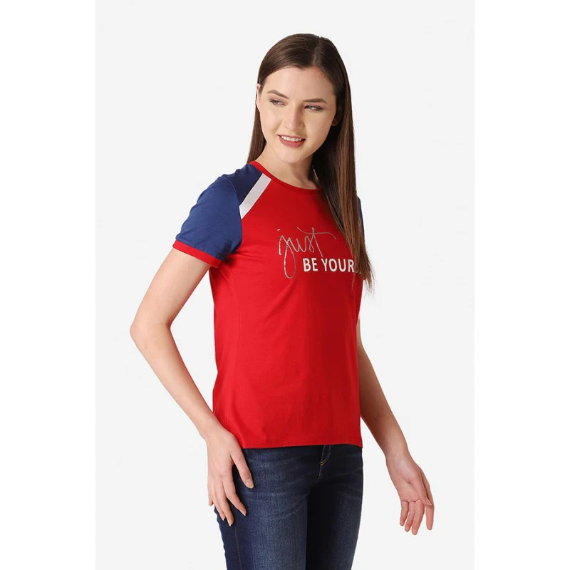 Women's Red Round Neck T-Shirt - Image 3