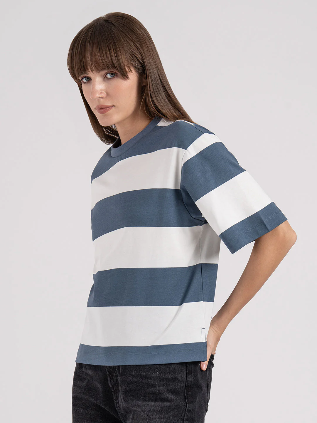 Women's Striped Round Neck T-Shirt - Image 2