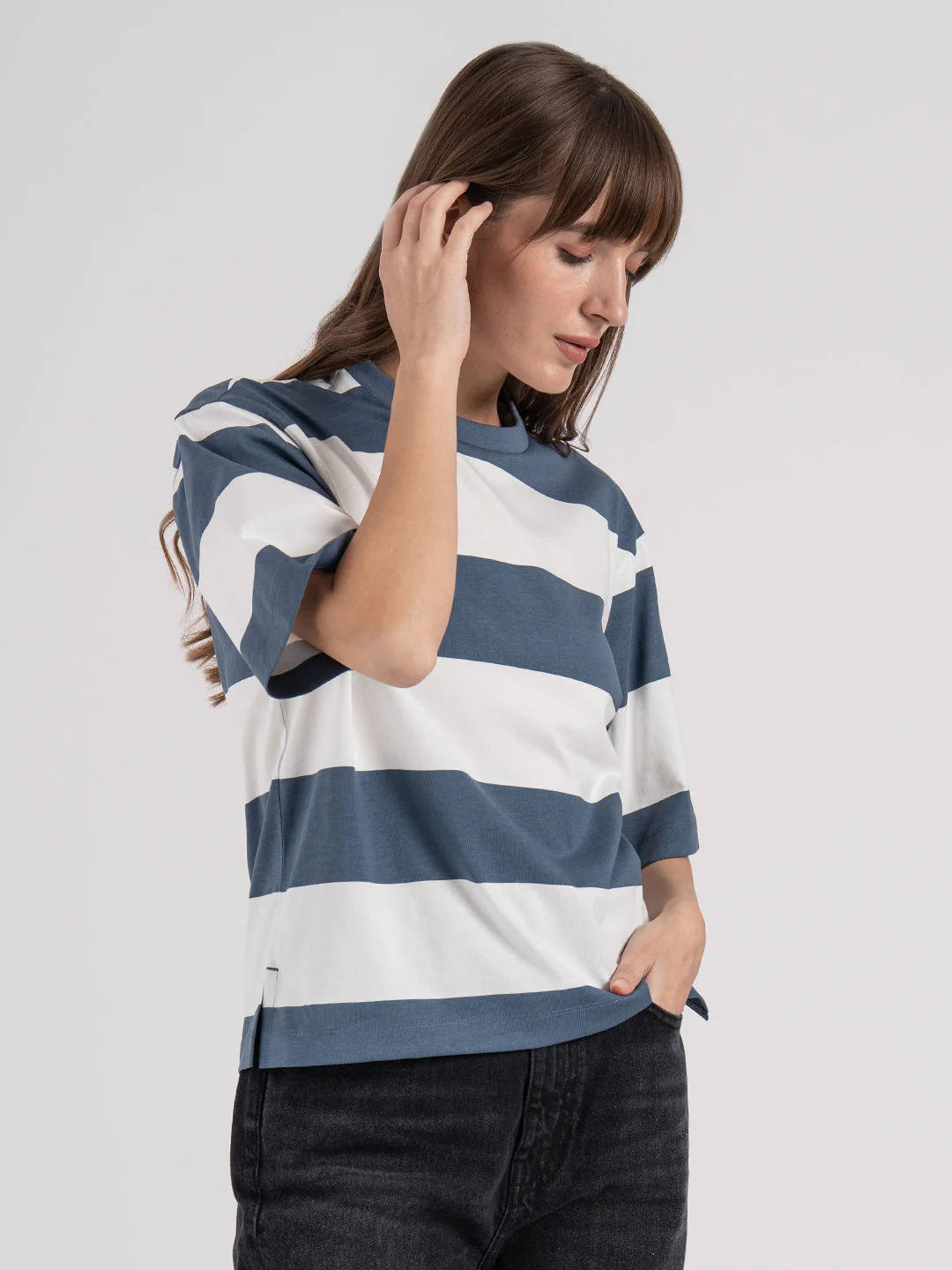 Women's Striped Round Neck T-Shirt - Image 6