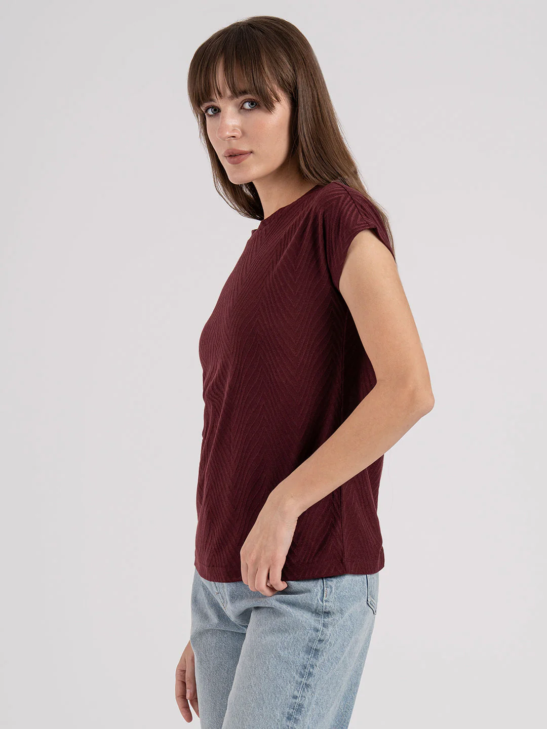 Women's Textured Round Neck T-Shirt - Image 2
