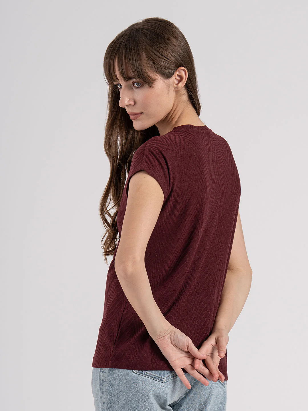 Women's Textured Round Neck T-Shirt - Image 3