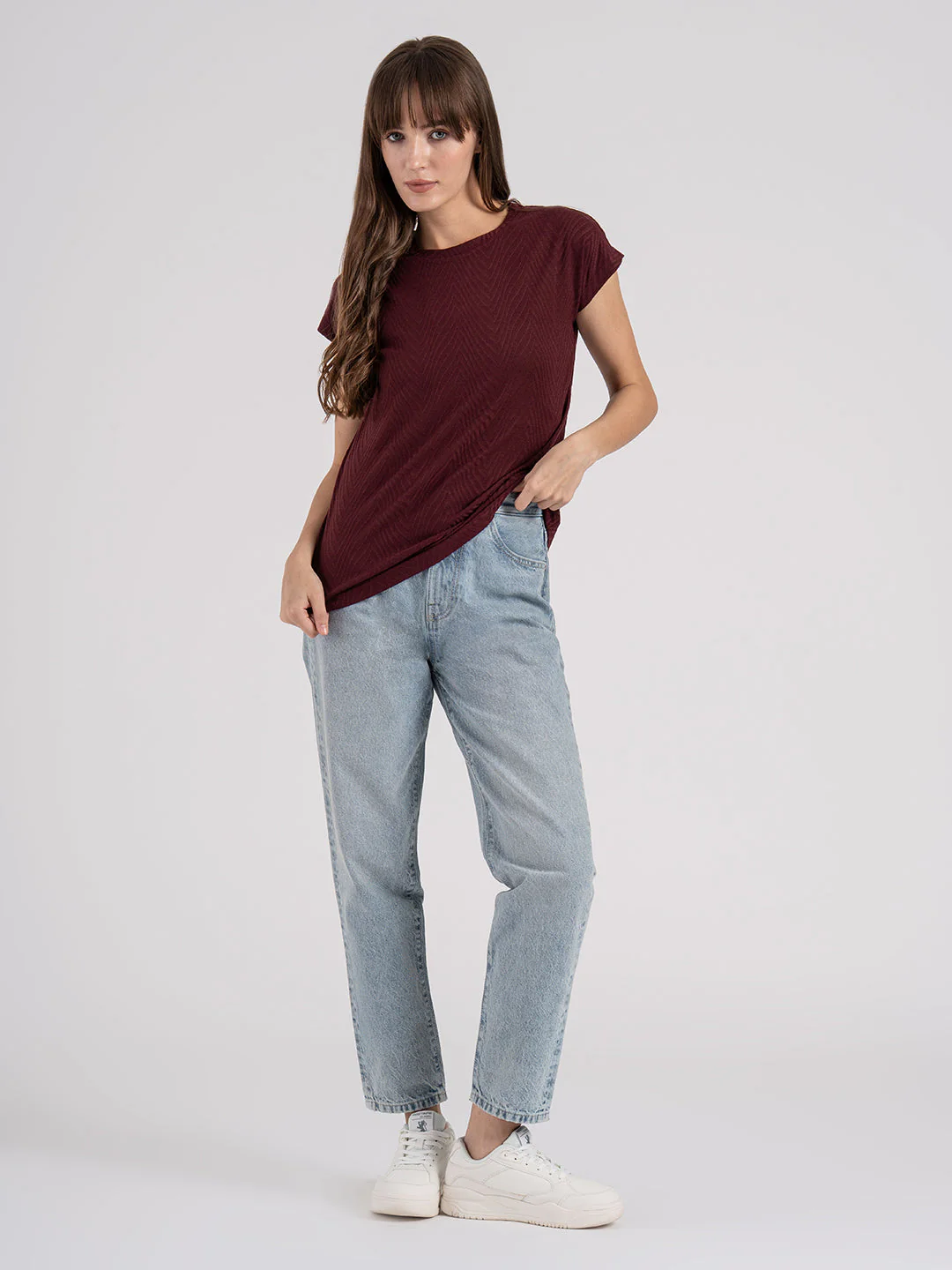 Women's Textured Round Neck T-Shirt - Image 5