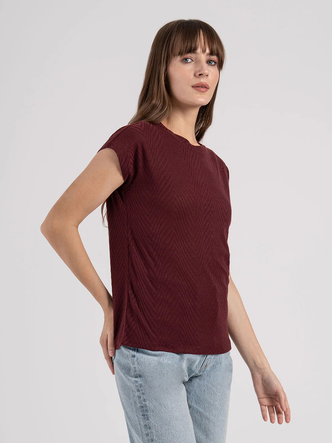 Women's Textured Round Neck T-Shirt - Image 6