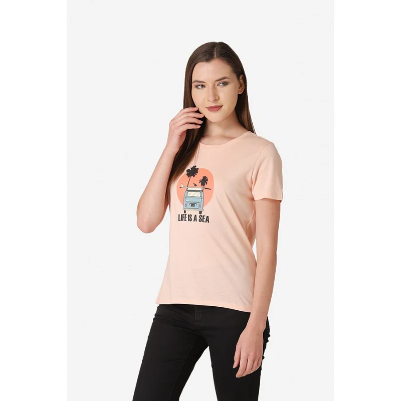Women's Salmon Round Neck T-Shirt - Image 2