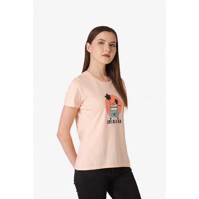 Women's Salmon Round Neck T-Shirt - Image 3