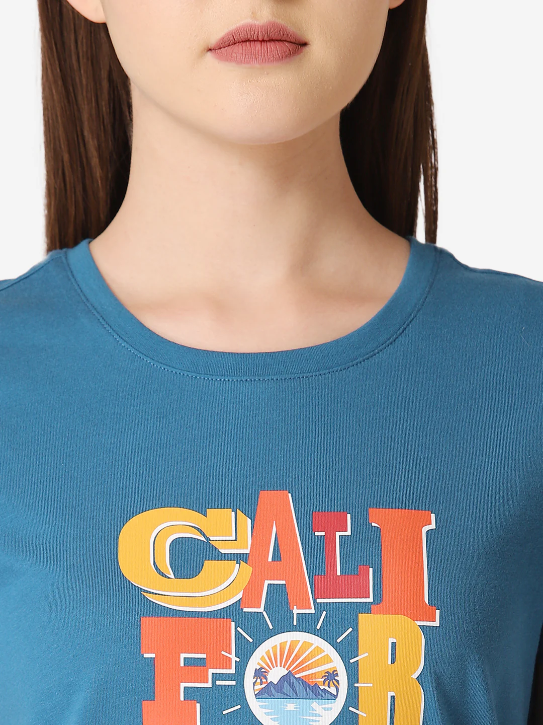 Women's Teal Round Neck T-Shirt - Image 5