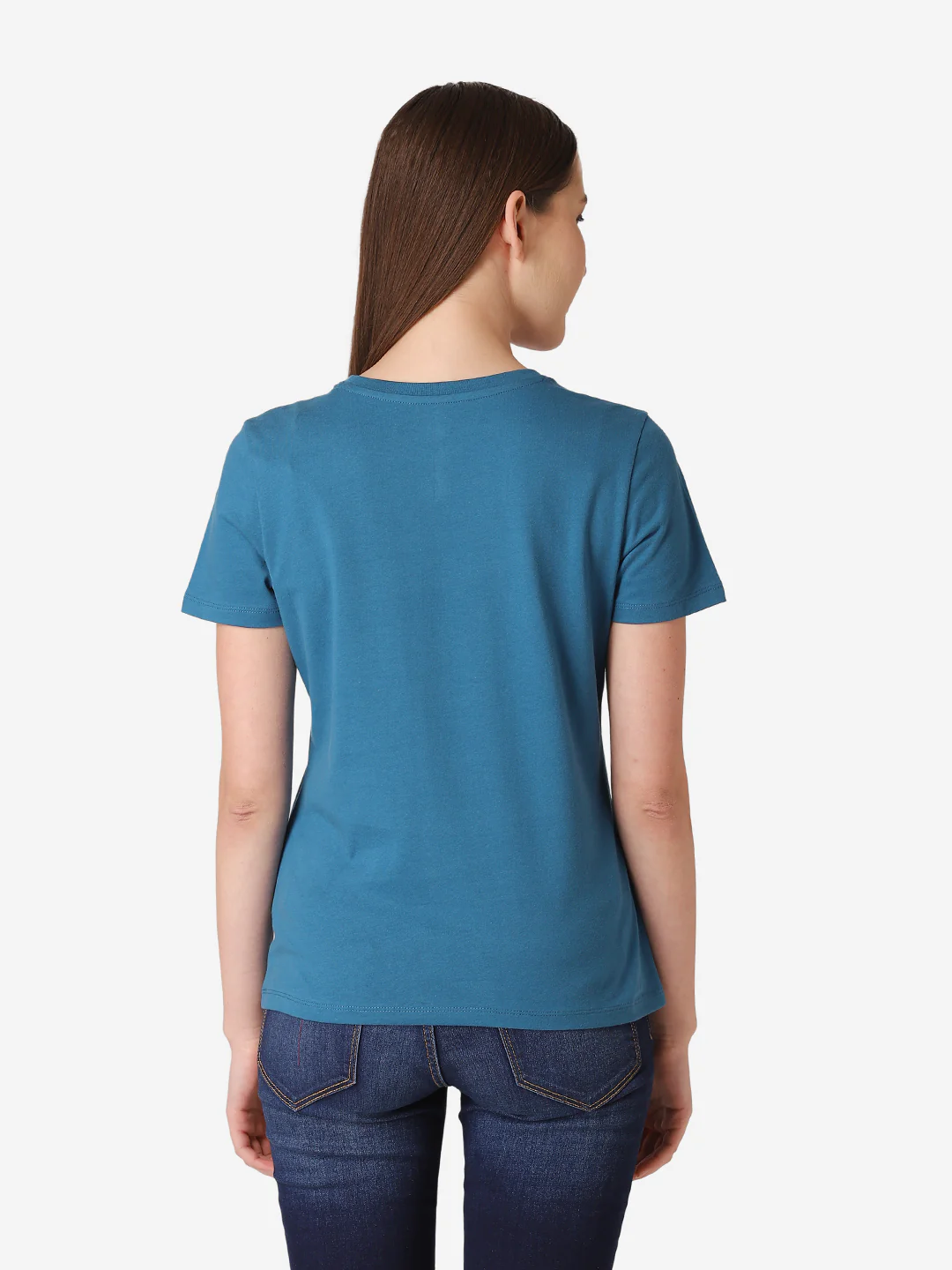Women's Teal Round Neck T-Shirt - Image 6